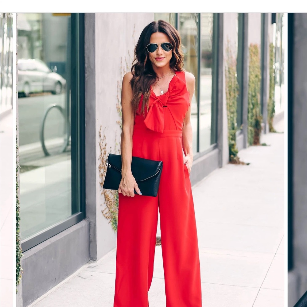 COPY ❤️ Red Bow Jumpsuit /Vici, Size Small, Holiday Cocktail 🍸 Party, NWT - Picture 5 of 16